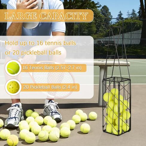 Exttlliy Tennis Ball Hopper Foldable Tennis Ball Basket Portable Pickleball Hopper Picker Upper Caddy Metal Pickleball Ball Retriever Holder with Handle for Easy Pickup in Kuwait
