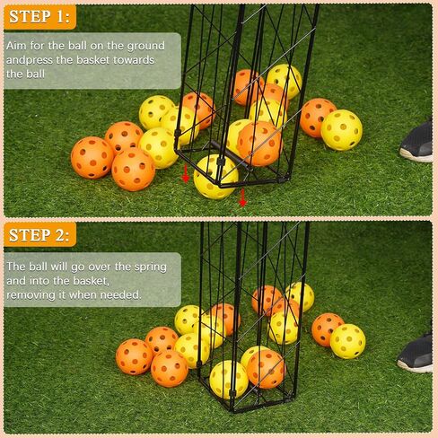 Exttlliy Tennis Ball Hopper Foldable Tennis Ball Basket Portable Pickleball Hopper Picker Upper Caddy Metal Pickleball Ball Retriever Holder with Handle for Easy Pickup in Kuwait