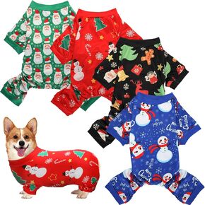 4 Pieces Christmas Dog Pajamas Christmas Element Puppy Clothes Santa Snowman Xmas Holiday Pet Puppy Pajamas Christmas Tree Snowflake Dog Pajama (Santa Patterns,Small)