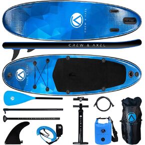 2024 Crew Axel Inflatable Paddle Board 10’33’6" Extra Wide & Lightweight (18lb) Paddle Board – Premium SUP Set Includes 2 Bags, Floating Paddle, Camera Mount, 3 Fins, Dual Pump Kit in Kuwait