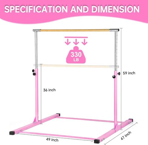 شريط الجمباز SHIWEI، شريط كيب للجمباز لارتفاع 3 إلى 5 بوصات قابل للتعديل، شريط أفقي للأطفال من سن 3 إلى 12 عامًا لتدريب الجمباز in Kuwait