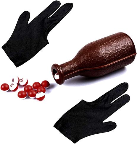 OESS Billiard Shaker Pool Snooker Table Games Kelly Pool Shaker Bottle with Red and White Tally Peas/Balls,and 2pcs Three-Fingers Billiard Gloves in Kuwait
