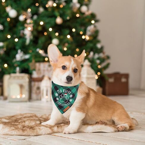 ADOGGYGO Christmas Dog Bandanas 2 Pack, Classic Plaid Xmas Pet Scarf, Premium Cotton Fabric, Multiple Sizes Offered, Dog First Christmas Bandanas for Small Medium Dogs Pets (Small, Style 1) in Kuwait