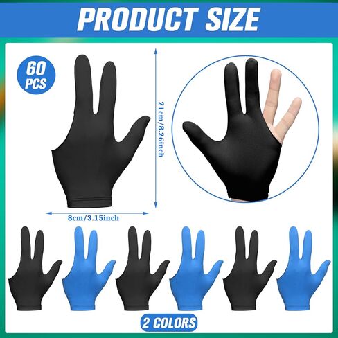 Libima 60 Pcs Billiard Pool Gloves 3 Fingers Billiard Gloves Left and Right Hand Billiard Gloves Universal Cue Sports Gloves for Women Men Billiard Shooters Accessories in Kuwait