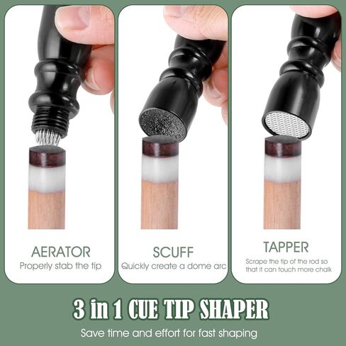 Thinp Pool Cue Tip Shaper, Pool Cue Accessories 3 in 1 Billiard Cue Stick Tip Tool Shaper/Scuffer/Aerator Billiards Accessories Stainless Steel Cue Tip Shaper Pool Stick Accessories (Black) in Saudi Arabia