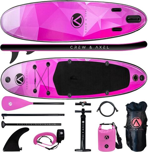2024 Crew Axel Inflatable Paddle Board 10’33’6" Extra Wide & Lightweight (18lb) Paddle Board – Premium SUP Set Includes 2 Bags, Floating Paddle, Camera Mount, 3 Fins, Dual Pump Kit in Kuwait