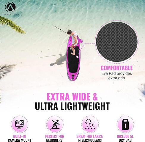 2024 Crew Axel Inflatable Paddle Board 10’33’6" Extra Wide & Lightweight (18lb) Paddle Board – Premium SUP Set Includes 2 Bags, Floating Paddle, Camera Mount, 3 Fins, Dual Pump Kit in Kuwait