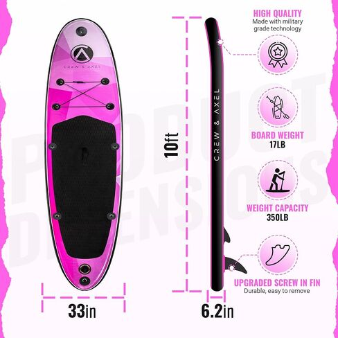 2024 Crew Axel Inflatable Paddle Board 10’33’6" Extra Wide & Lightweight (18lb) Paddle Board – Premium SUP Set Includes 2 Bags, Floating Paddle, Camera Mount, 3 Fins, Dual Pump Kit in Kuwait
