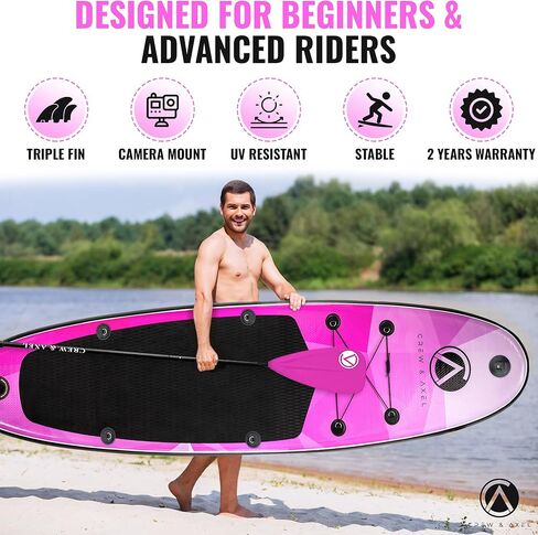 2024 Crew Axel Inflatable Paddle Board 10’33’6" Extra Wide & Lightweight (18lb) Paddle Board – Premium SUP Set Includes 2 Bags, Floating Paddle, Camera Mount, 3 Fins, Dual Pump Kit in Kuwait