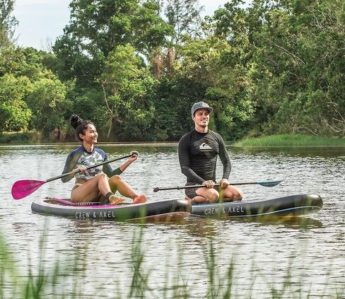 2024 Crew Axel Inflatable Paddle Board 10’33’6" Extra Wide & Lightweight (18lb) Paddle Board – Premium SUP Set Includes 2 Bags, Floating Paddle, Camera Mount, 3 Fins, Dual Pump Kit in Kuwait