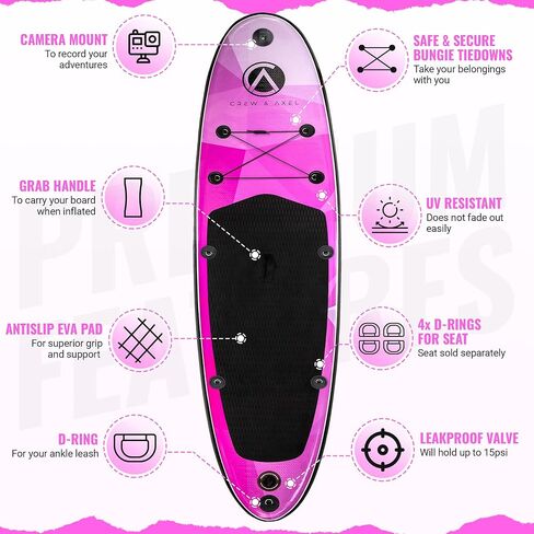 2024 Crew Axel Inflatable Paddle Board 10’33’6" Extra Wide & Lightweight (18lb) Paddle Board – Premium SUP Set Includes 2 Bags, Floating Paddle, Camera Mount, 3 Fins, Dual Pump Kit in Kuwait