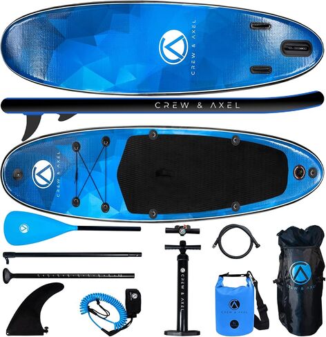 2024 Crew Axel Inflatable Paddle Board 10’33’6" Extra Wide & Lightweight (18lb) Paddle Board – Premium SUP Set Includes 2 Bags, Floating Paddle, Camera Mount, 3 Fins, Dual Pump Kit in Kuwait