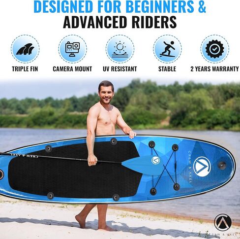 2024 Crew Axel Inflatable Paddle Board 10’33’6" Extra Wide & Lightweight (18lb) Paddle Board – Premium SUP Set Includes 2 Bags, Floating Paddle, Camera Mount, 3 Fins, Dual Pump Kit in Kuwait