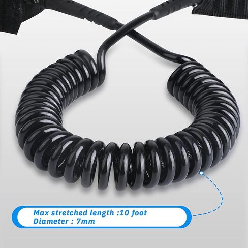 Tagvo Sup Leash Coiled 10' Super Strong 7mm Cord with Waterproof Waist Pouch, Comfortable Padded Neoprene Ankle Cuff Stand up Paddle Board Leash with Double Swivels Anti-rust, Flexible Surfboard Leash in Kuwait