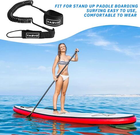 Tagvo Sup Leash Coiled 10' Super Strong 7mm Cord with Waterproof Waist Pouch, Comfortable Padded Neoprene Ankle Cuff Stand up Paddle Board Leash with Double Swivels Anti-rust, Flexible Surfboard Leash in Kuwait