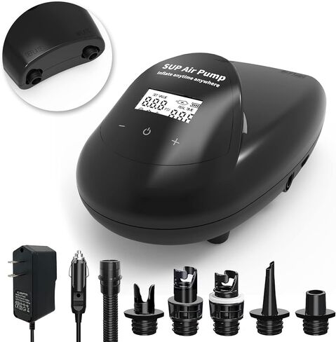 مضخة هواء TONSIM 20PSI SUP، موصل سيارة قابل لإعادة الشحن / 12 فولت تيار مستمر، تضخم مزدوج المرحلة وميزة الإيقاف التلقائي، وظيفة الانكماش، مضخة هواء للوحة التجديف الوقوف، قوارب الكاياك، قارب قابل للنفخ in Kuwait