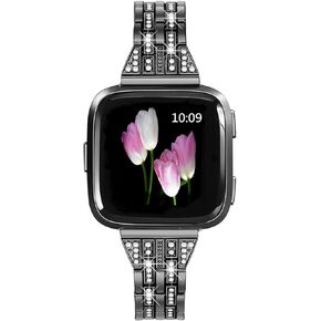 Mtozon Metal Bands Compatible with Fitbit Versa/Versa 2/Versa Lite, Replacement Metal Rhinestone Bling Bracelet Wristband for Women, Silver Rose Gold Black