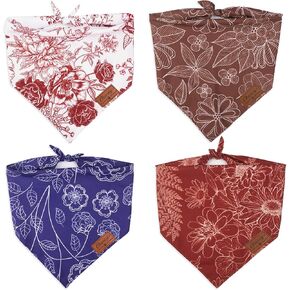 Charcy Dog Bandanas 4 Pack, Fall Dog Bandana Boy Girl for Holiday Birthday, Adjustable Durable Dog Scarf, Unique Design - Colorful Flower Large