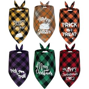 6 قطع من باندانا للكلاب في الخريف وعيد الشكر - عصابات رأس السنة منقوشة بنمط جاموس للكلاب - وشاح للكلاب والقطط والكلاب في الهالوين - طوق باندانا للكلاب والقطط والحيوانات الاليفة مقاس S وL in Kuwait