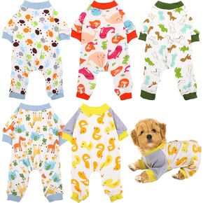 URATOT 5 Pieces Puppy Dog Pajamas Pet Jumpsuit Soft Puppy Rompers Pet Dog Cute Clothes Onesies Puppy Bodysuits for Pet Puppy Dog Cat, 5 Styles (Medium)