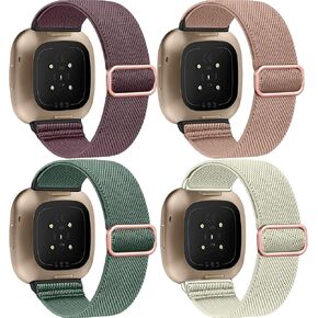 Zspoly 4 Pack Stretch Nylon Bands, Compatible with Fitbit Versa 4/Fitbit Versa 3 Bands/Fitbit Sense 2/Fitbit Sense Bands, Adjustable Soft Sport Woven Strap for Men and Women