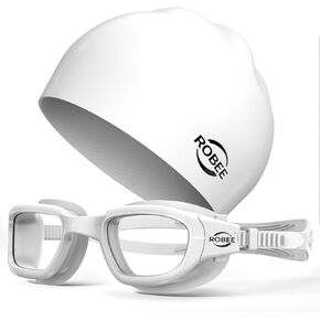 Robee Swim Goggles, Swimming Cap and Goggles Case, Polarized Swimming Goggles Silicone Cap for Adult Men Women