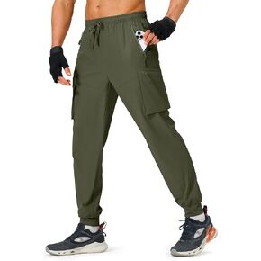 S Spowind Men's Hiking Pants Cargo Lightweight Quick Dry Elastic Waist for Travel Golf with Zipper Pockets Water Resistant