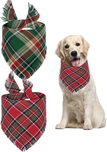 2PCS Fall Dog Bandana, Thanksgiving Dog Bandanas, Autumn Reversible Washable Plaid Triangle Bibs Scarf for Small Medium Large Pets Dogs Cats in Saudi Arabia