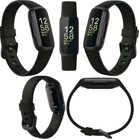 Fitbit Inspire 3 Health & Fitness Activity Tracker (Black) with Workout Intensity, Sleep Tracking, Heart Rate, S & L Bands, 3.3foot Charging Cable, Wall Adapter, Screen Protectors & PremGear Cloth in Saudi Arabia