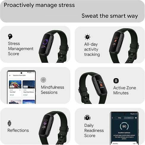 Fitbit Inspire 3 Health & Fitness Activity Tracker (Black) with Workout Intensity, Sleep Tracking, Heart Rate, S & L Bands, 3.3foot Charging Cable, Wall Adapter, Screen Protectors & PremGear Cloth in Saudi Arabia