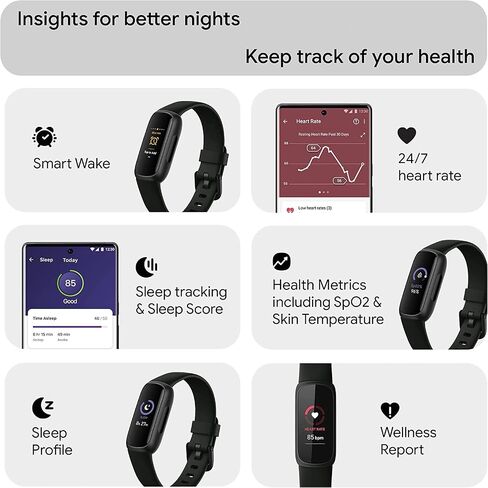 Fitbit Inspire 3 Health & Fitness Activity Tracker (Black) with Workout Intensity, Sleep Tracking, Heart Rate, S & L Bands, 3.3foot Charging Cable, Wall Adapter, Screen Protectors & PremGear Cloth in Saudi Arabia