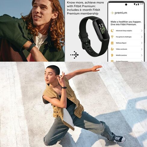 Fitbit Inspire 3 Health & Fitness Activity Tracker (Black) with Workout Intensity, Sleep Tracking, Heart Rate, S & L Bands, 3.3foot Charging Cable, Wall Adapter, Screen Protectors & PremGear Cloth in Saudi Arabia