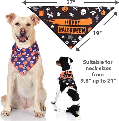 عصابات الهالوين للكلاب على طراز Odi مع علامة خدعة أو حلوى - عبوتان، أزياء الهالوين المطبوعة على شكل جاك أو فانوس للكلاب، ديكورات الهالوين، لافتة اليقطين، عصابات الخريف للكلاب الصغيرة والمتوسطة والكبيرة in Kuwait