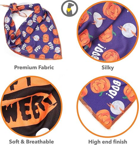 عصابات الهالوين للكلاب على طراز Odi مع علامة خدعة أو حلوى - عبوتان، أزياء الهالوين المطبوعة على شكل جاك أو فانوس للكلاب، ديكورات الهالوين، لافتة اليقطين، عصابات الخريف للكلاب الصغيرة والمتوسطة والكبيرة in Kuwait