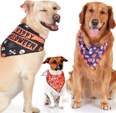 عصابات الهالوين للكلاب على طراز Odi مع علامة خدعة أو حلوى - عبوتان، أزياء الهالوين المطبوعة على شكل جاك أو فانوس للكلاب، ديكورات الهالوين، لافتة اليقطين، عصابات الخريف للكلاب الصغيرة والمتوسطة والكبيرة in Kuwait