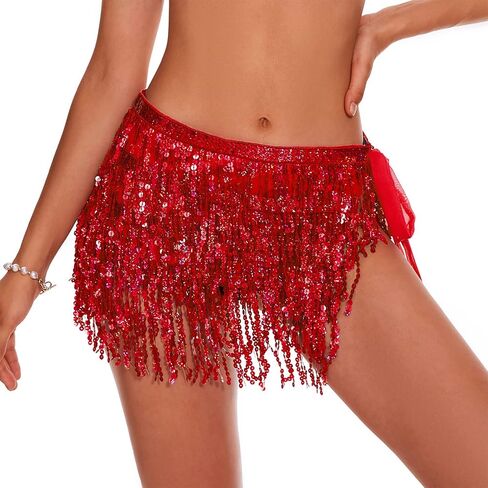 Durio Belly Dance Skirt Tassel Fringe Rave Skirt Party Sequin Tassel Skirt Belly Hip Scarf Festival Outfits for Women in Kuwait