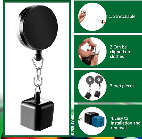 Wettarn 2 Pcs Billiard Pool Cue Chalk Holder and 8 Pcs Pool Chalk Cubes Set Snooker Retractable Drawing Belt Clip Pool Chalk Holder Pool Cue Chalk Snooker Practical Tool for Table Billiards in Saudi Arabia