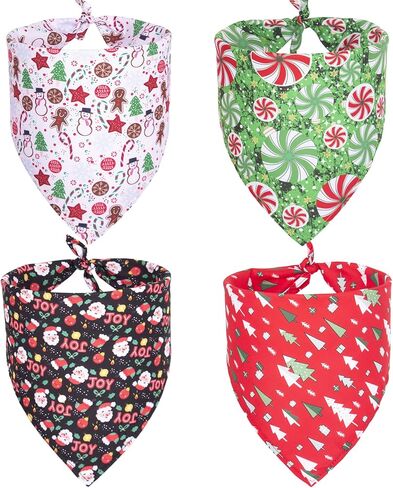 ptdecor 4 حزمة الكلب باندانا عيد الميلاد الكلب عصابات عكسها مثلث الكلب وشاح مريلة منديل مجموعة الكلب عيد الميلاد عصابات الملحقات للكلاب الصغيرة المتوسطة الكبيرة الحيوانات الأليفة in Kuwait