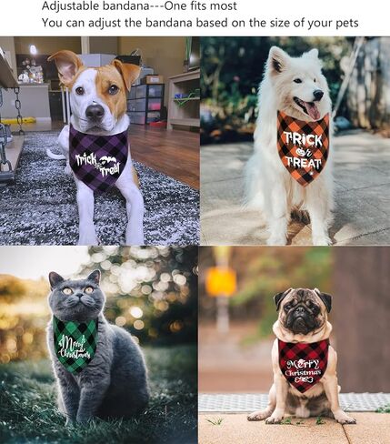 6 قطع من باندانا للكلاب في الخريف وعيد الشكر - عصابات رأس السنة منقوشة بنمط جاموس للكلاب - وشاح للكلاب والقطط والكلاب في الهالوين - طوق باندانا للكلاب والقطط والحيوانات الاليفة مقاس S وL in Kuwait