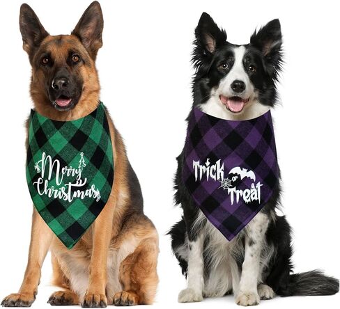 6 قطع من باندانا للكلاب في الخريف وعيد الشكر - عصابات رأس السنة منقوشة بنمط جاموس للكلاب - وشاح للكلاب والقطط والكلاب في الهالوين - طوق باندانا للكلاب والقطط والحيوانات الاليفة مقاس S وL in Kuwait