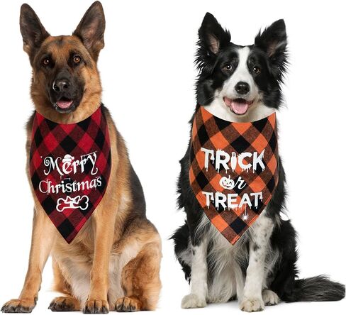 6 قطع من باندانا للكلاب في الخريف وعيد الشكر - عصابات رأس السنة منقوشة بنمط جاموس للكلاب - وشاح للكلاب والقطط والكلاب في الهالوين - طوق باندانا للكلاب والقطط والحيوانات الاليفة مقاس S وL in Kuwait