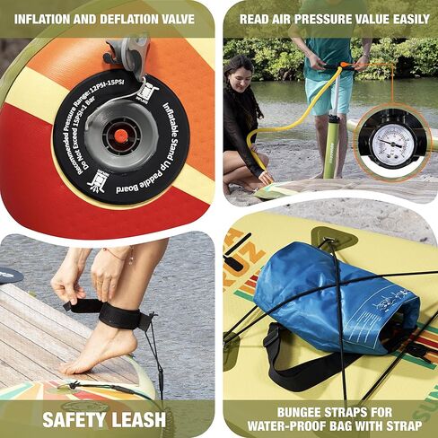 ألواح التجديف القابلة للنفخ من أكوا كروز، متينة مع ملحقات، سطح ممتاز غير قابل للانزلاق مثالي للرياضات المائية الخارجية واليوجا على لوح التجديف - مقاسات متعددة in Kuwait