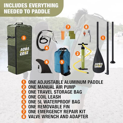 ألواح التجديف القابلة للنفخ من أكوا كروز، متينة مع ملحقات، سطح ممتاز غير قابل للانزلاق مثالي للرياضات المائية الخارجية واليوجا على لوح التجديف - مقاسات متعددة in Kuwait