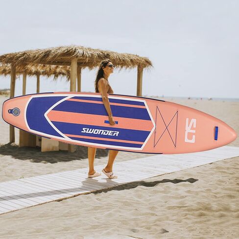 لوح تجديف قابل للنفخ مقاس 11'6 بوصة من سوندر، لوح تجديف عالي التحمل للبالغين والأطفال، قدرة عالية تصل إلى 300 رطل مع ملحقات متميزة بما في ذلك مضخة هواء، ومجاديف، ومقود، وحقيبة ظهر in Kuwait