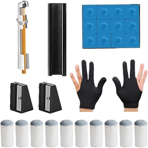 مجموعة اصلاح عصا البلياردو مكونة من 26 قطعة مع قطعتين من قفازات البلياردو، مجموعة اصلاح عصا البلياردو تتضمن 1 مشبك عصا و1 اداة تشكيل كرة البلياردو و2 اطراف تشذيب و12 مكعب طباشير للبلياردو و10 رؤوس in Kuwait