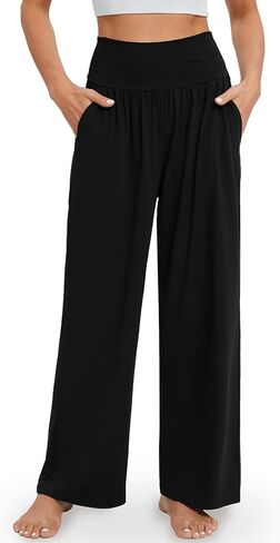Gracyoga Wide Leg Pants for Women Casual Loose Yoga Sweatpants Comfy High Waisted Lounge Pajama Flowy Pants with Pockets in Kuwait