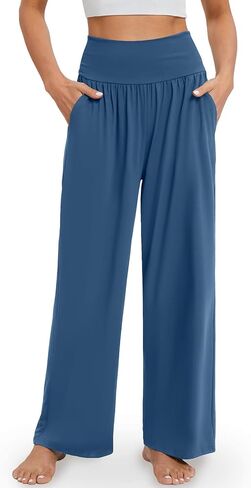Gracyoga Wide Leg Pants for Women Casual Loose Yoga Sweatpants Comfy High Waisted Lounge Pajama Flowy Pants with Pockets in Kuwait