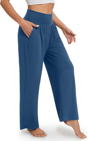 Gracyoga Wide Leg Pants for Women Casual Loose Yoga Sweatpants Comfy High Waisted Lounge Pajama Flowy Pants with Pockets in Kuwait