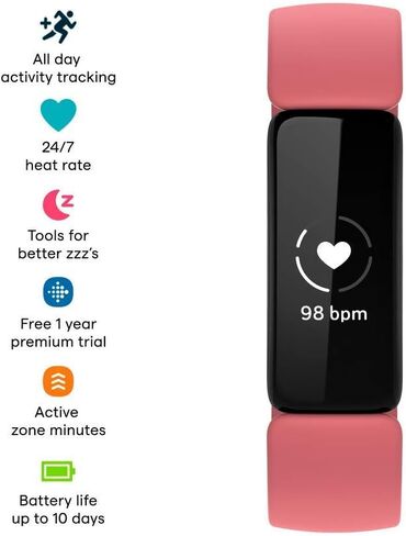 Fitbit Inspire 2 Health & Fitness Tracker with a Free 1-Year Premium Trial, 24/7 Heart Rate, Black/Black, One Size (S & L Bands Included) (Renewed) in Saudi Arabia
