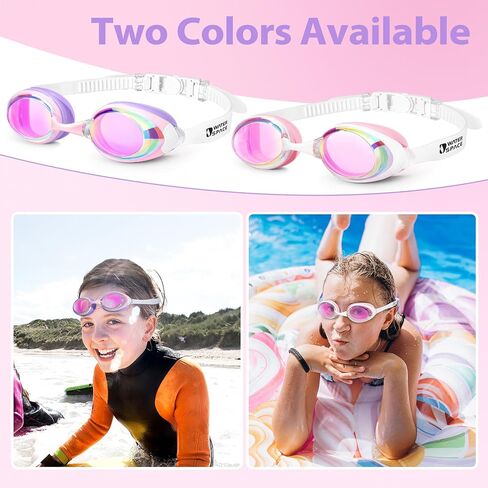 Water Space 2 Pack Swim Goggles with 3 Nose Pieces for Adult Youth Kids 8+, Mirrored Lens UV Protection Anti-fog No-leak in Kuwait